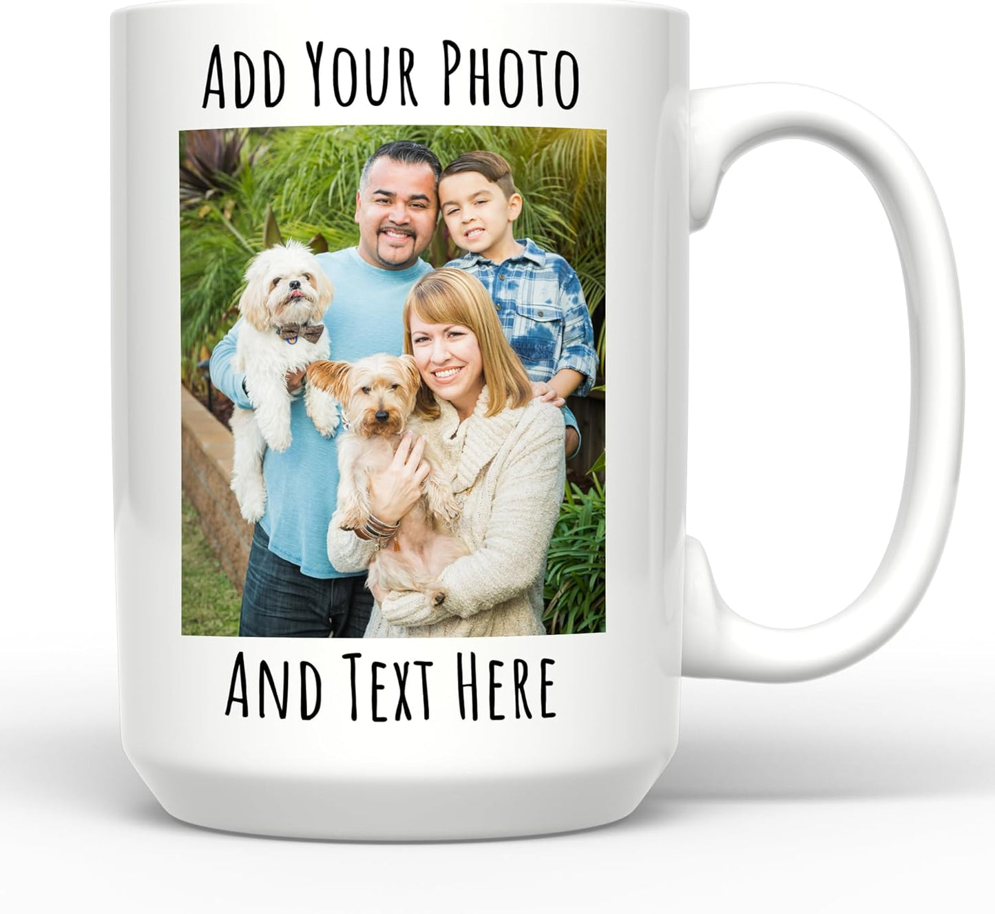 Personalized Coffee Mug 15 Oz, Custom Picture Text or Logo Ceramic Mug, Customized Gift for Men & Women, Taza Personalizada with Photo and Words, Customizable Large Tea Cup | White