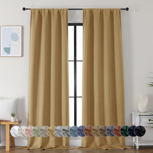 Simplebrand Ava Gold Blackout Curtains for Bedroom 96 Inches Long 2 Panels, Solid Thermal Insulated, Energy Saving Living Room Window Treatment Curtains Blackout Drapes, W40 x L96 Inch, Gold
