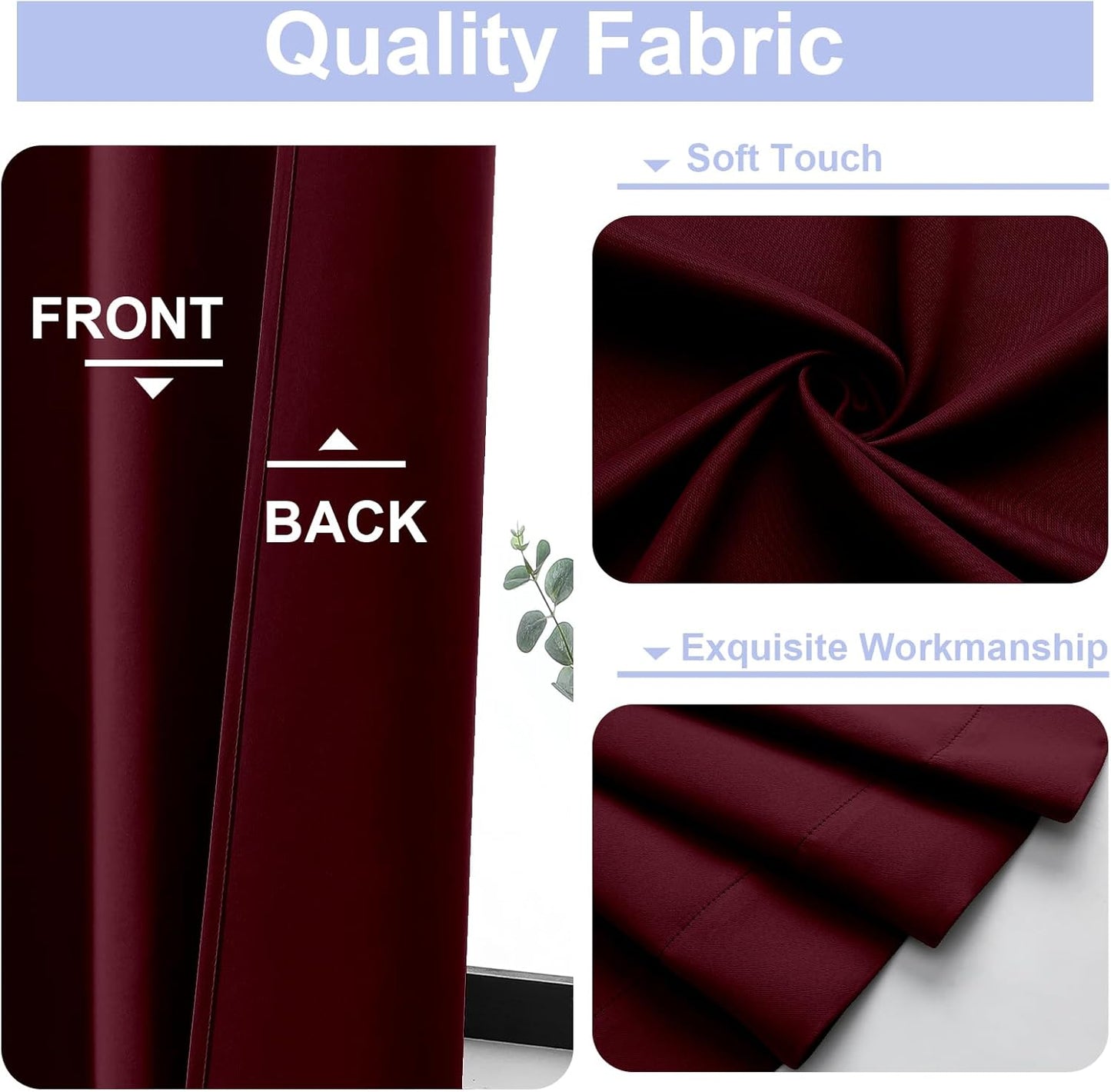 Simplebrand Ava Burgundy Short Blackout Curtains for Bedroom 54 Inches Long 2 Panels Set, Solid Thermal Insulated, Energy Saving Window Treatment Curtains Blackout Drapes, W40 x L54 Inch, Burgundy