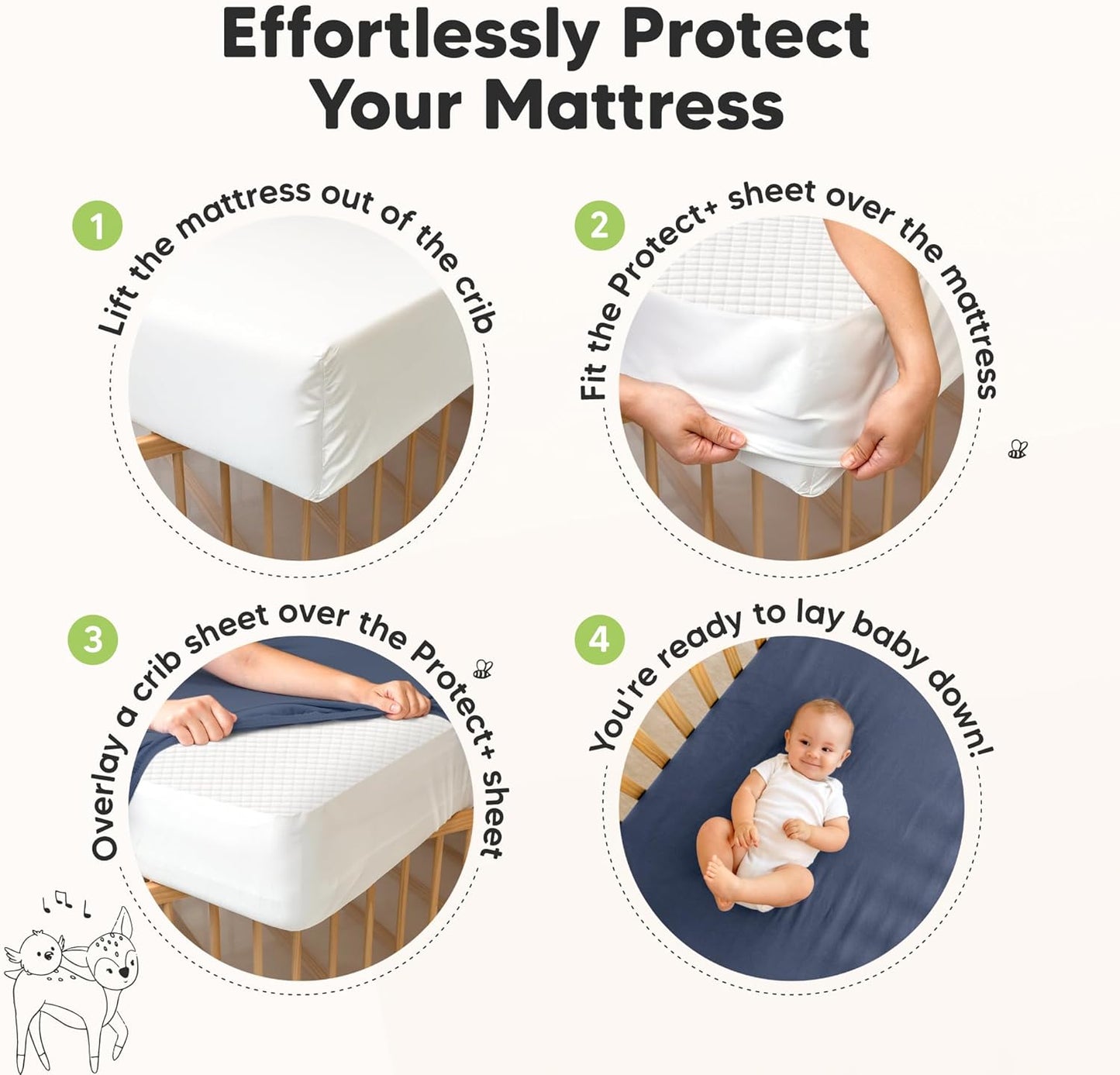 Waterproof Crib Mattress Protector Cover Fitted - 2-Pack Quiet Baby Crib Mattress Pad Sheets, 52" x 28" Soft Quilted Cotton Baby Sheet, Machine Washable, Easy Fit, Durable (Mist Rose/Quin)