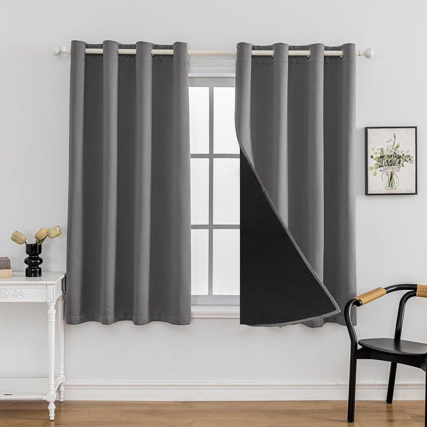 Anytime 100% Blackout Curtain Set, Thermal Insulated & Energy Efficiency Window Draperies for Guest Room, Full Shading Panels for Shift Worker and Light Sleepers（Grey, 2 Panels, 52W x 45L）