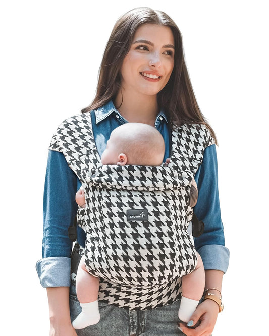 GROWNSY Baby Carrier Newborn to Toddler, Cozy Baby Wraps Carrier, Ergonomic Baby Carrier with Head Support, Houndstooth Black