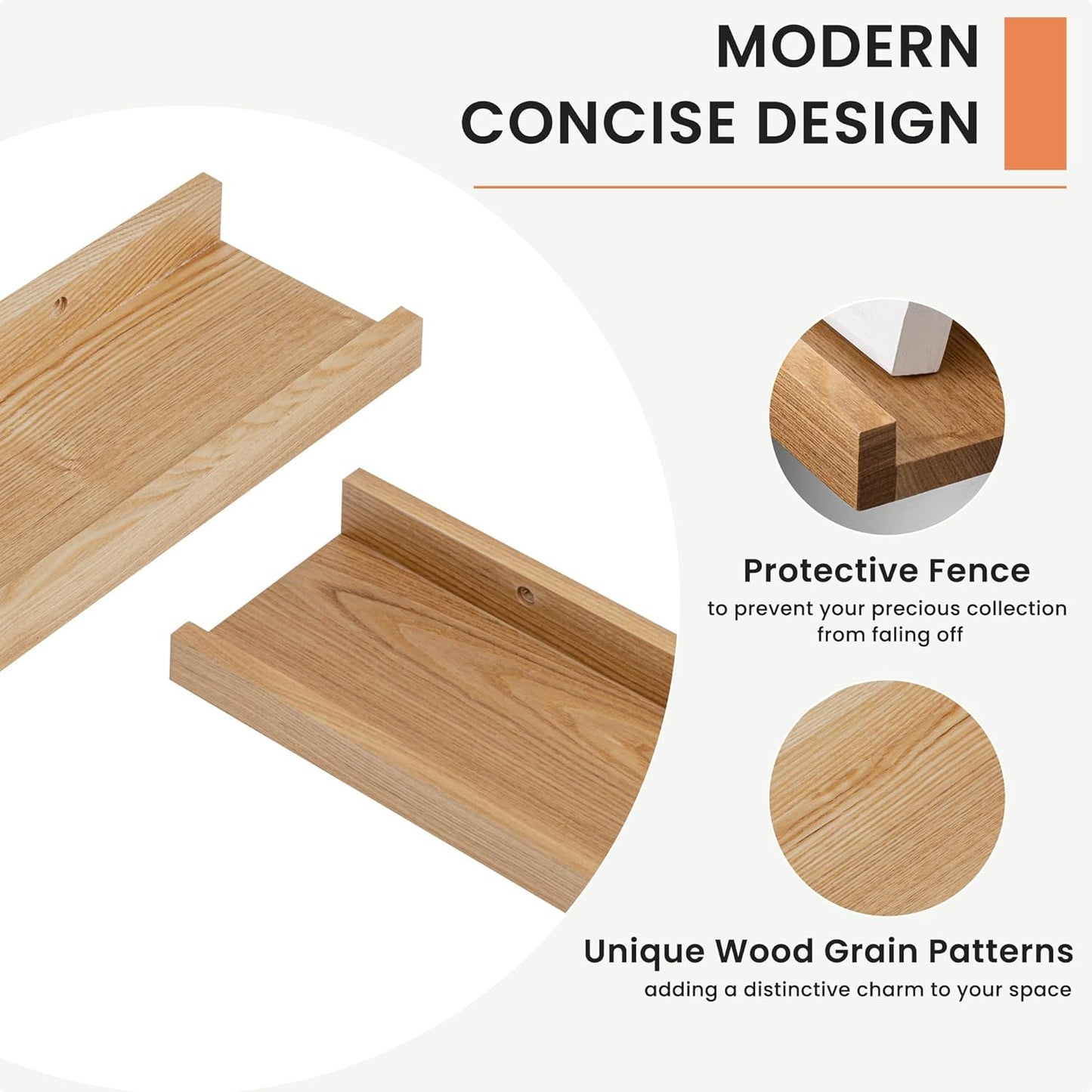 Picture Ledge Shelf, 72 inch Solid Ash Wood Floating Shelves Set of 2, Picture Ledge Photo Ledge Wall Mounted for Living Room Kids' Room Bedroom, Color Natural