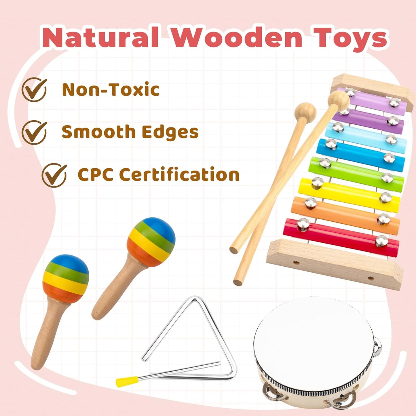 Montessori Toys for 1 2 Year Old,Musical Instruments for Toddlers 1-3 ,Baby Wooden Toy Set,Educational Music Toys Stocking Stuffers for Boys Girls Age 1 2 3 Year Old