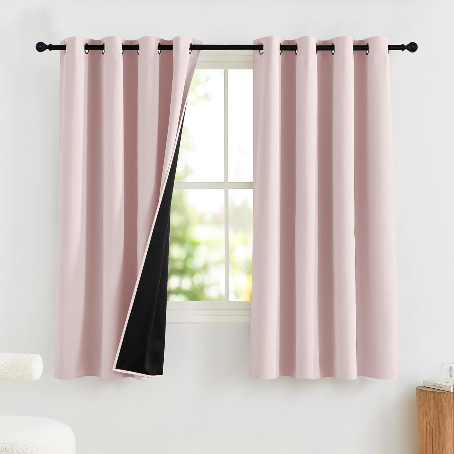 NICETOWN Pink Blackout Curtains for Nursery, 100% Blackout Thermal Insulated Window Drapes Room Darkening Curtains for Girls Baby Bedroom with Grommet Top, 52 x 63 Inch Long, 2 Panels