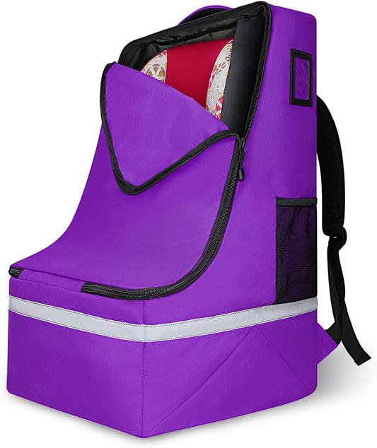 Car Seat Travel Bag for Airplane,Infant Seat Travel Bag with Shoulder Strap,Padded Car Seats Backpack with Reflective Stripes,Large Carseat Carrier Bag Travel Car Seat Cover,Purple