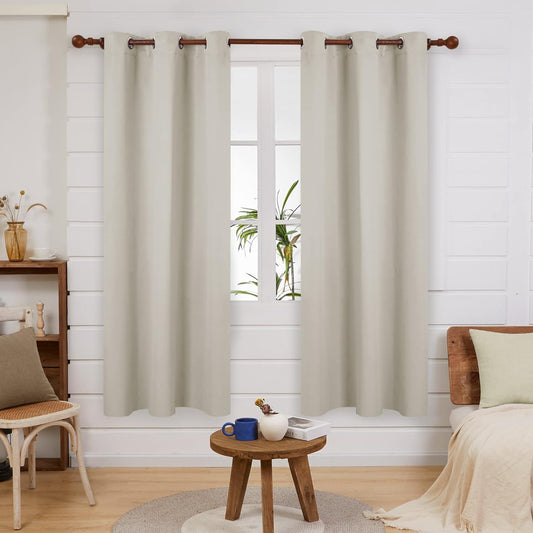 Deconovo Blackout Curtains, Room Darkening Thermal Insulated Window Drapes, Noise Reducing, Grommet Top, 2 Panels 38W x 72L Inch Machine Washable for Bedroom Living Room Nursery Light Beige