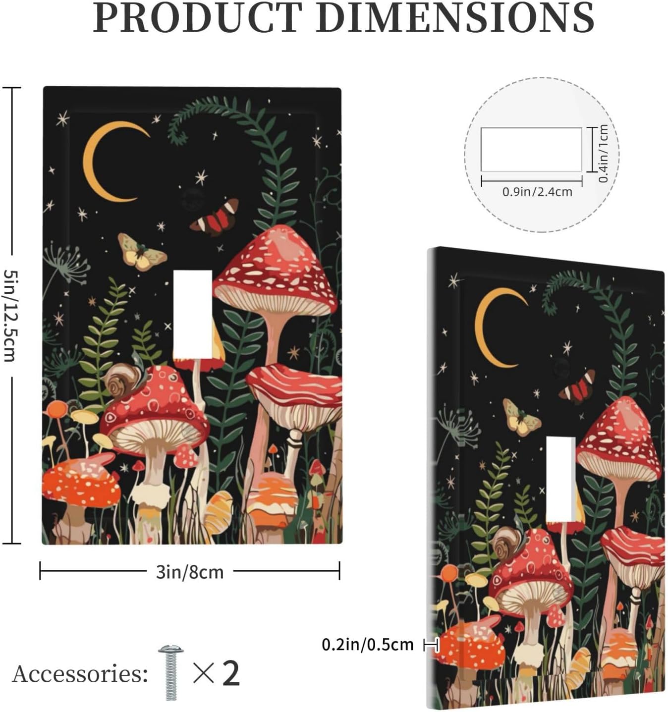Moon Star Red Mushroom Forest Butterfly Green Plant Decorative Light Switch Cover 1 Gang Single Toggle Device Electrical Faceplate Switchplates Decorator Outlet Wall Plate for Kids Room Home Decor