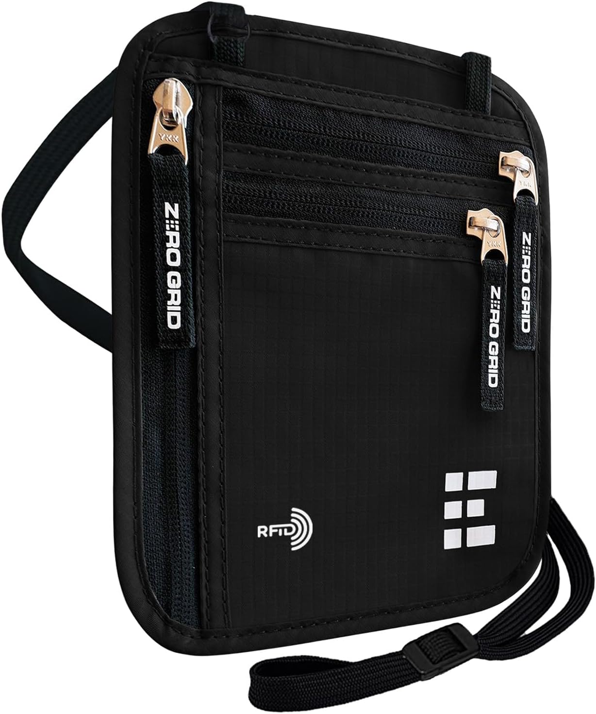 Neck Wallet for Travel & Passport Holder with RFID Blocking - Slim & Easy to Conceal Nylon Travel Pouch for men & women - Holds Phone, Cash, Cards, Keys - Sweat & Water Resistant - Large - Black