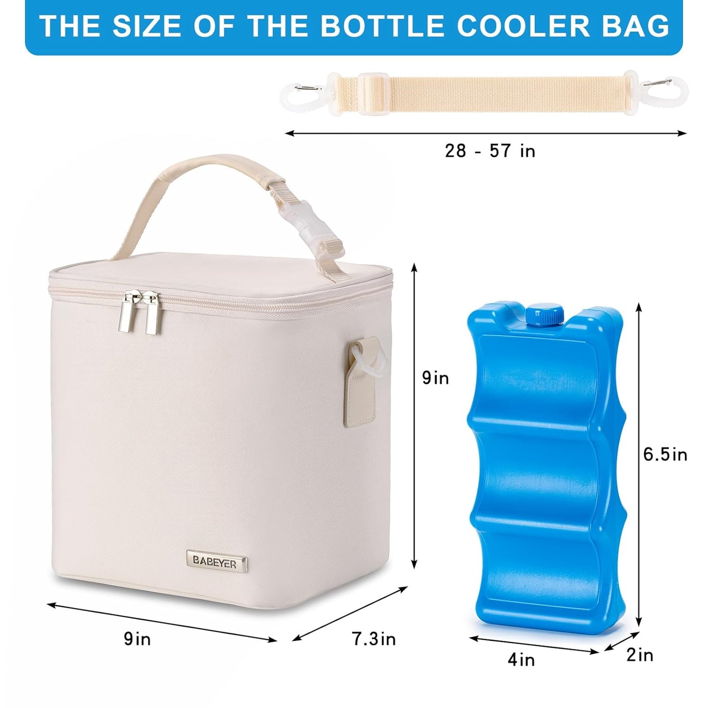 Breastmilk Cooler Bag with Ice Pack Fits 6 Baby Bottles Up to 9 Ounce, Baby Bottle Bag with Shoulder Strap for Nursing Mom Daycare, Cream