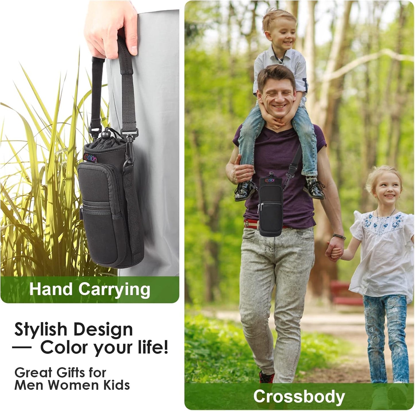 icolor Water Bottle Carrier Bag with Strap 25/32/40 oz Crossbody Bottle Holder with Phone Pocket Sling Sleeve Insulated Neoprene Water Bottle Pouch for Walking Travelling