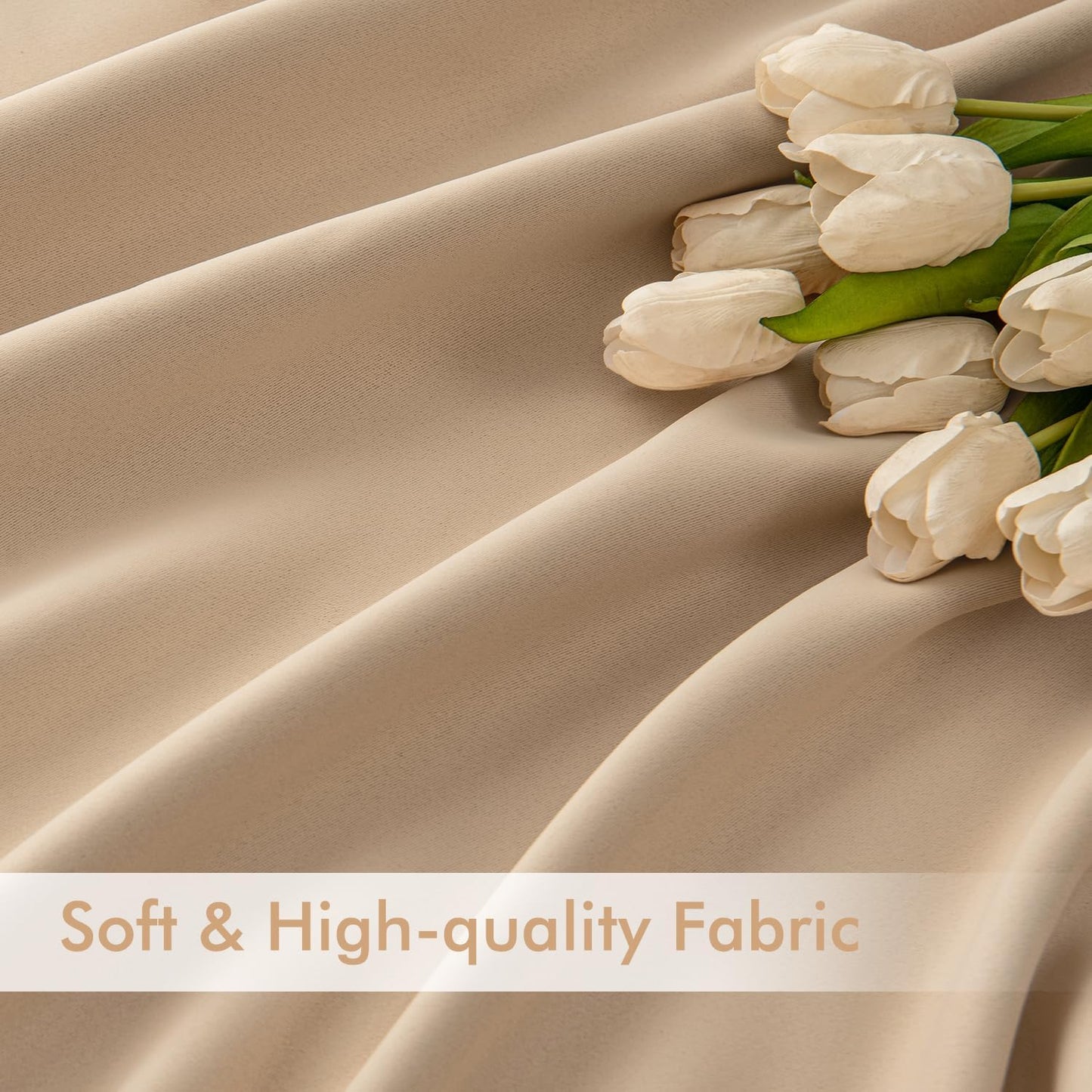 MIULEE Beige Back Tab Blackout Curtains 63 Inch Length 2 Panels Set for Living Room Bedroom Privacy, Rod Pocket/Pinch Pleat Thermal Insulated Room Darkening Pleated Light Blocking Drapes