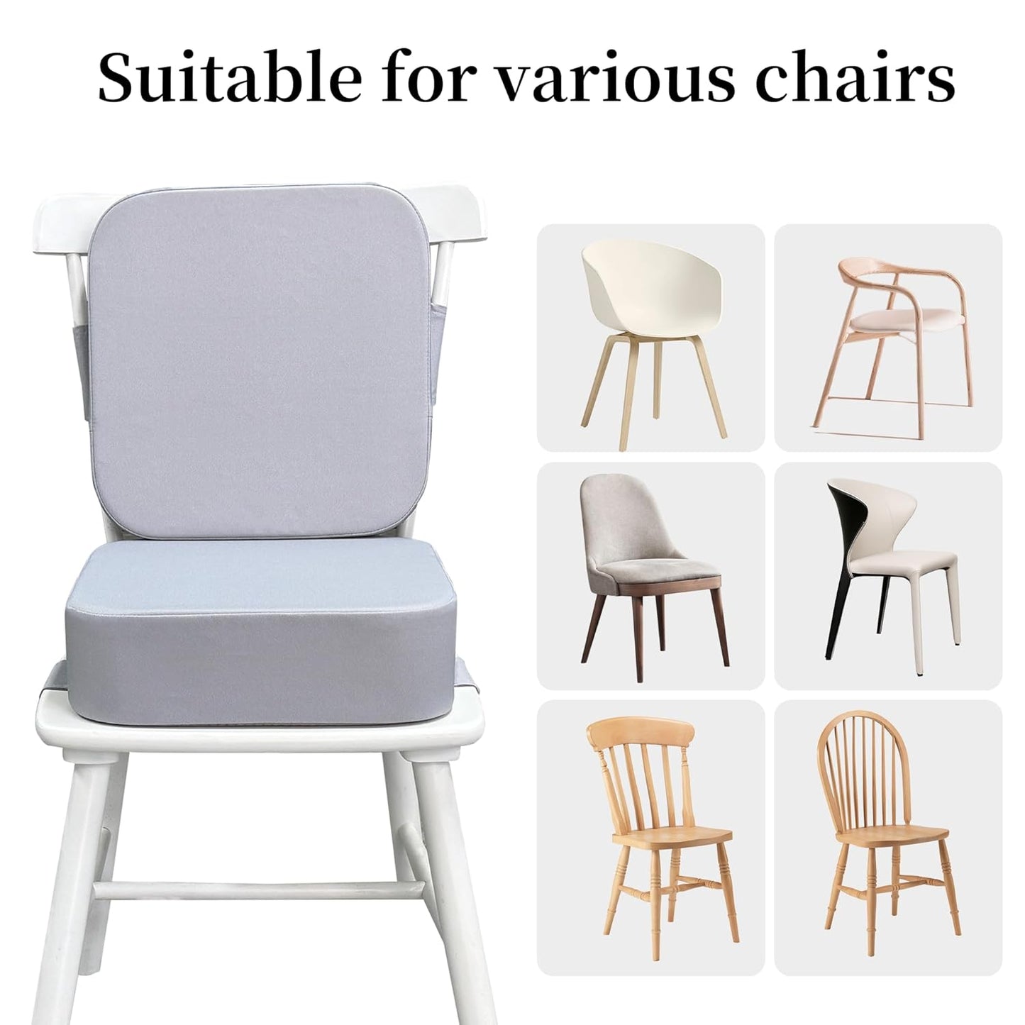 Toddler Booster Seat for Dining Table with Backrest and Adjustable Straps, Waterproof Oxford Foam Cushion with Non-Slip Bottom, Portable Chair Booster for Kitchen Use (Grey)