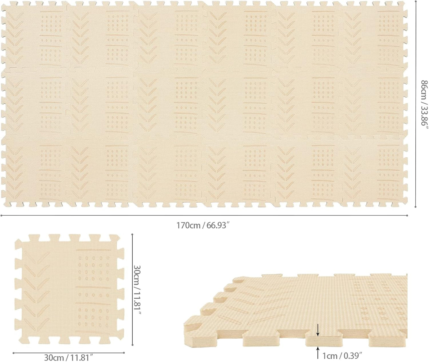 qqpp EVA 18 Tiles Baby Play Mat for Playing, Interlocking Foam Floor Mats for Tummy Time & Crawling, Puzzle Flooring Tiles with Laser Pattern for Kids. Beige. QL-91(J) b18N