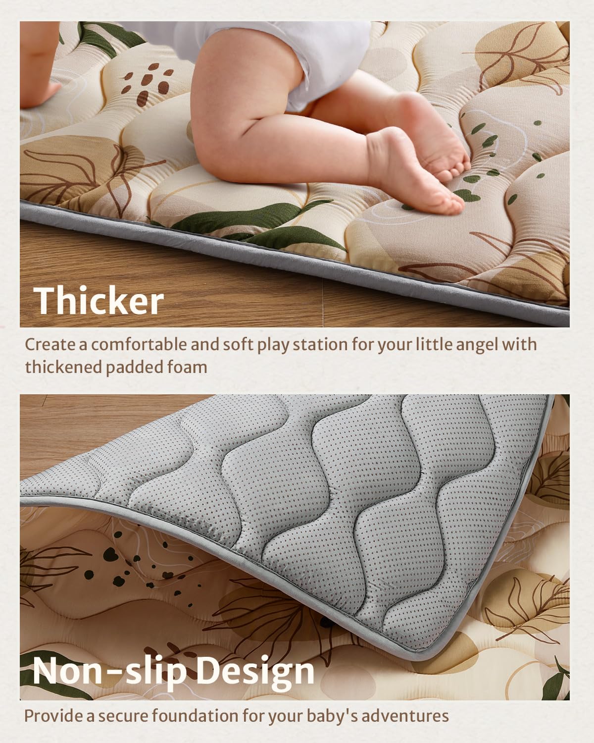 Blissful Diary Baby Play Mat, 47x47 Infant Play Mat for Playpen, Thicken Foam Cushioned Baby Mat for Floor, Non-Slip Kids Play Mat, Washable Baby Playmat for Babies,Toddlers, Earth Tones Design