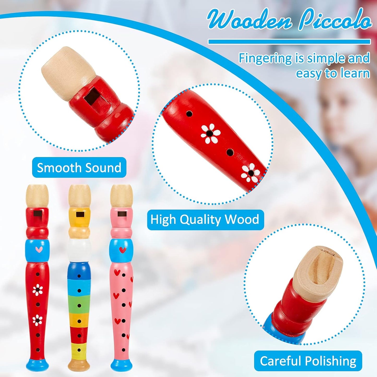 Yeshone 3 Pieces Small Wooden Recorders Wooden Flute Colorful Piccolo Flute for Music Education Sound Learning Musical Instrument, Random Colors(3 Pcs)