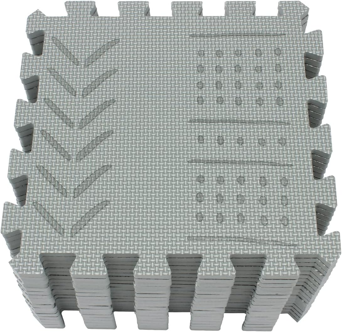 qqpp EVA 18 Tiles Baby Play Mat for Playing, Interlocking Foam Floor Mats for Tummy Time & Crawling, Puzzle Flooring Tiles with Laser Pattern for Kids. Gray. QL-91(L) b18N