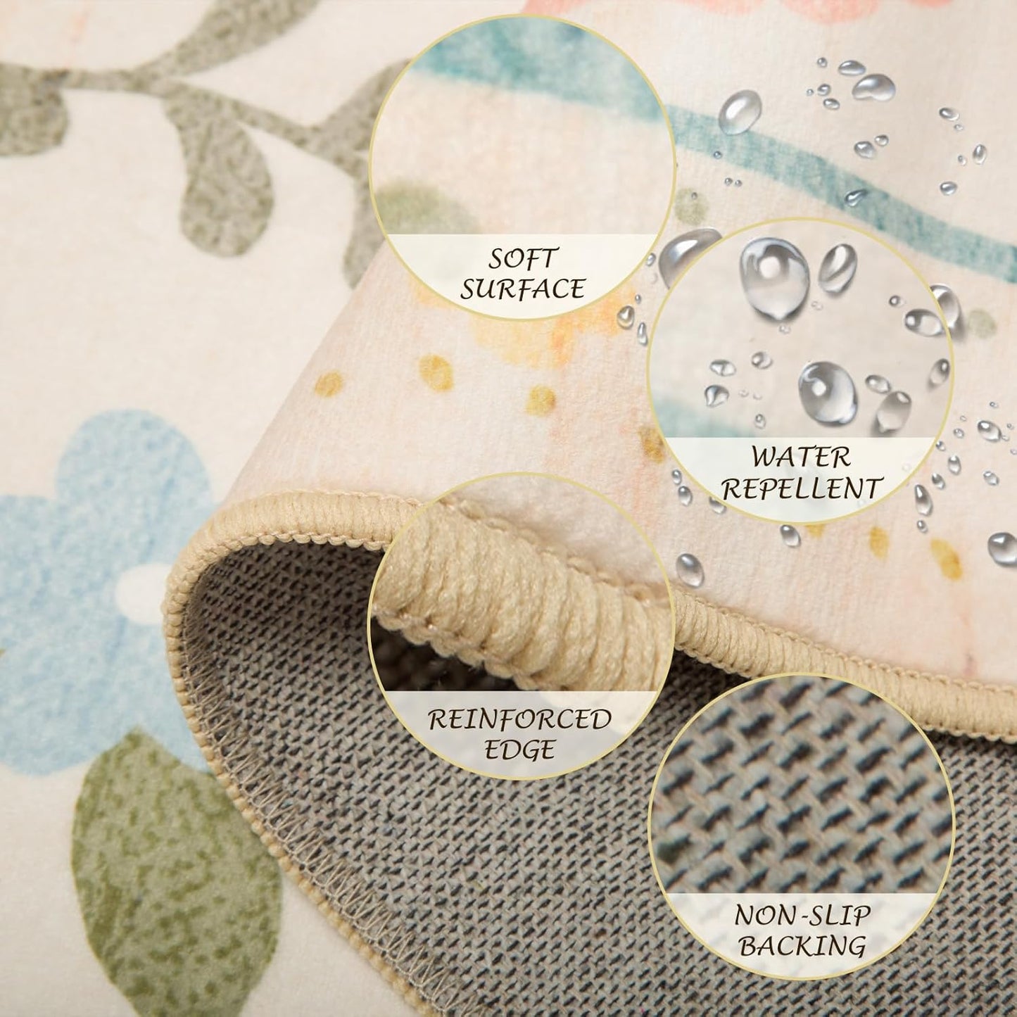 Floral 6x9 Area Rug Machine Washable Soft Print Boho Carpet Non Slip Doormat Low Pile Flower Area Rugs for Living Room Bedroom Nursery Kitchen Dining Room Indoor-Beige/White/Orange