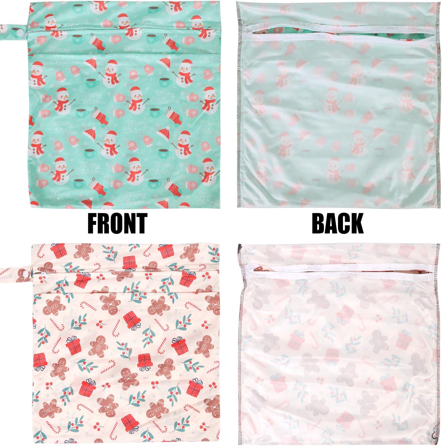 2pcs Cloth Diaper Wet Dry Bags, Waterproof Reusable Wet Bag with 2 Zipper Pockets & Handle, Washable Laundry Bags for Baby Adult Clothes Travel Beach Pool Daycare Yoga Gym Exercise Swimsuits,