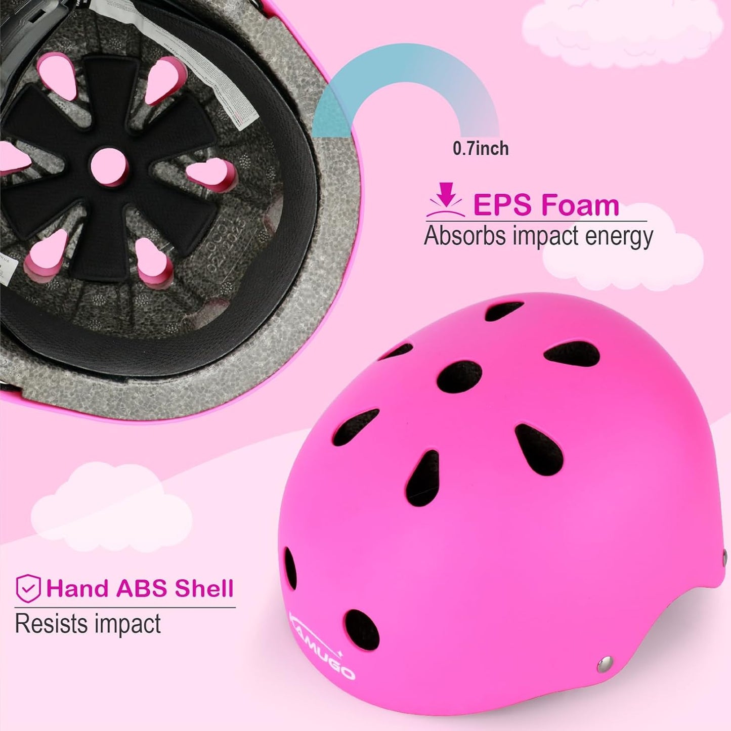 KAMUGO Kids Bike Helmet, Toddler Helmet for Ages 2-8 Boys Girls with Sports Protective Gear Set Knee Elbow Wrist Pads for Skateboard Cycling Scooter Rollerblading