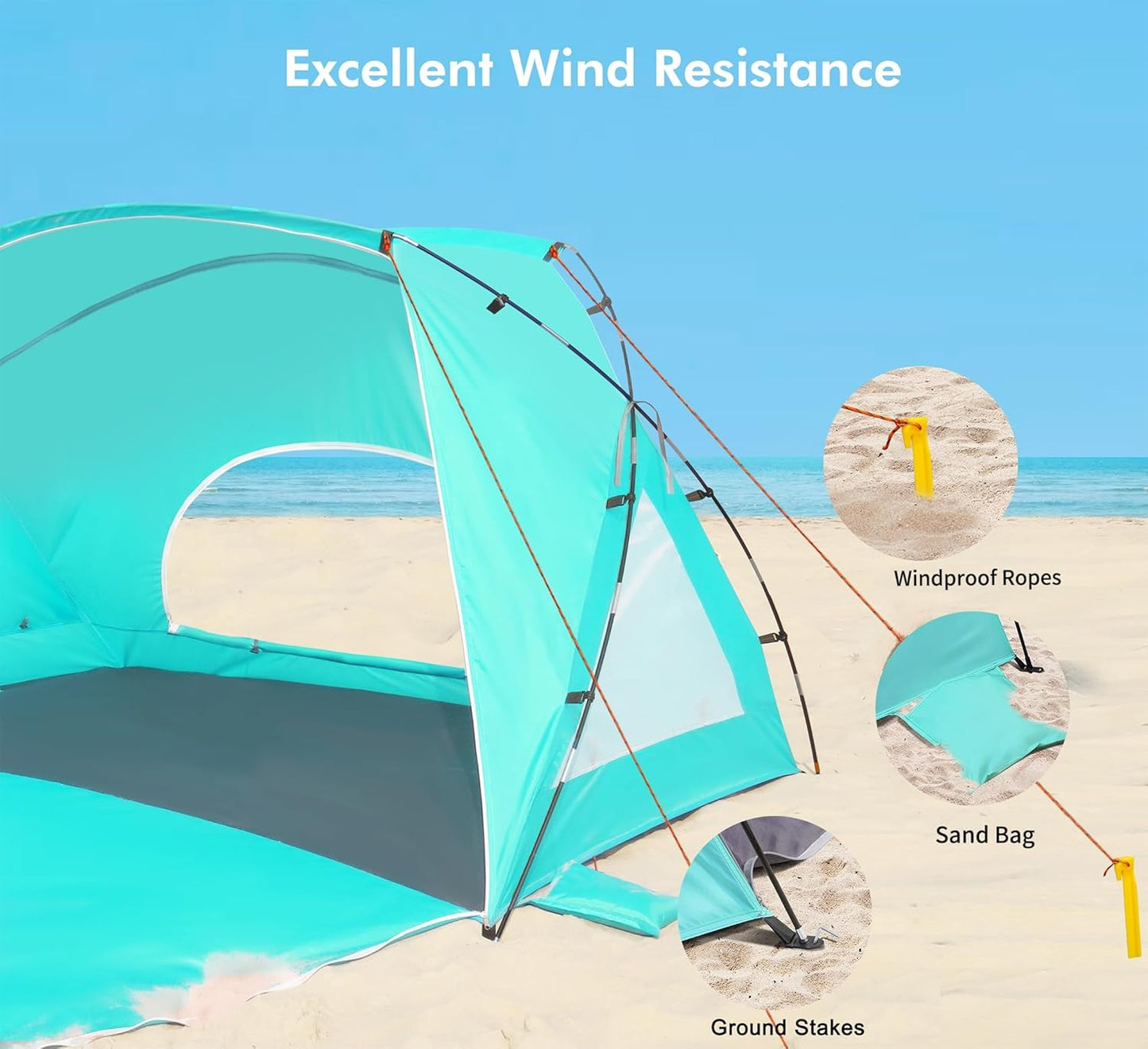 Beach Tent, Portable Sun Shelter for 2/3/4/6-8 Person with UPF 50+ UV Protection, Easy Setup Waterproof Beach Shade Canopy Cabana for Family Outdoor and Picnics, Fishing with Carrying Bag