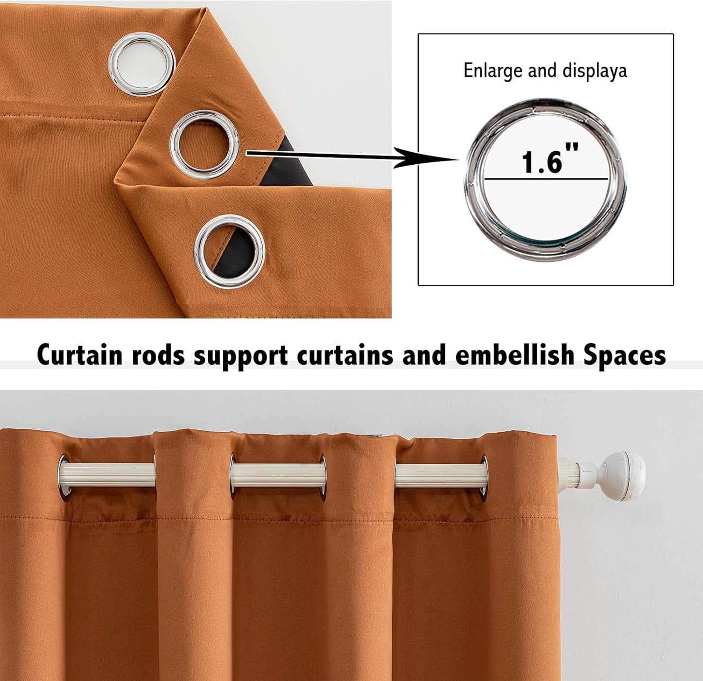 Anytime 100% Blackout Curtain Set, Thermal Insulated & Energy Efficiency Window Draperies for Guest Room, Full Shading Panels for Shift Worker and Light Sleepers（Orange, 2 Panels, 42W x 72L）