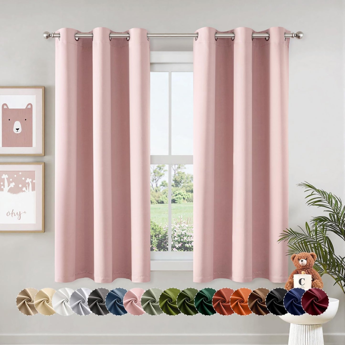 MIULEE Baby Pink Blackout Curtains - Bedroom Window Treatment Curtains Thermal Insulated Room Darkening Drapes for Living Room Kitchen Grommet Top Light Blocking Drapery, 40 x 48 Inches Long, 2 Panels