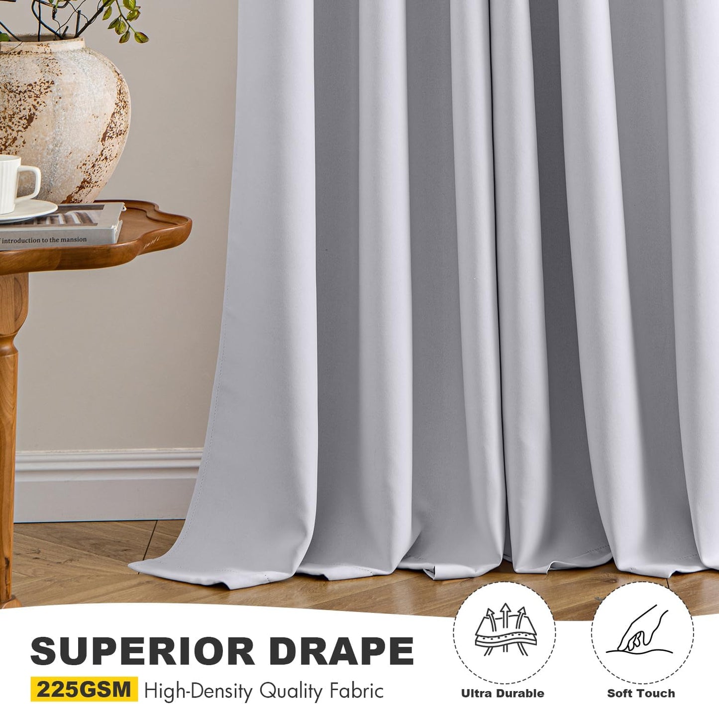 MIULEE Blackout Curtains for Bedroom Living Room 84 Inches Long 2 Panels, Thermal Insulated Room Darkening Drapes Solid Grommet Noise Reduction Light Blocking Window Curtains 40x84 Inch Greyish White