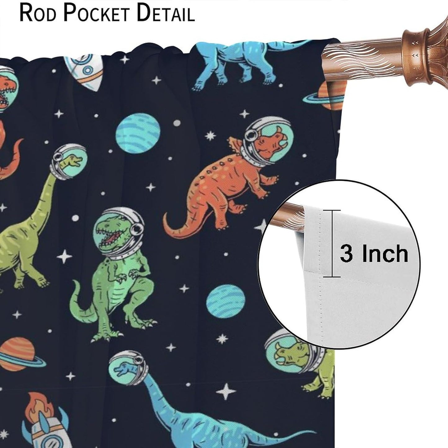 Cartoon Dinosaur Curtains for Kids Boys Girls Home Decor, Astronaut Rocket Funny Outer Space Blackout Rod Pocket Window Drapes for Bedroom Living Room W42xL84in 2 Panels