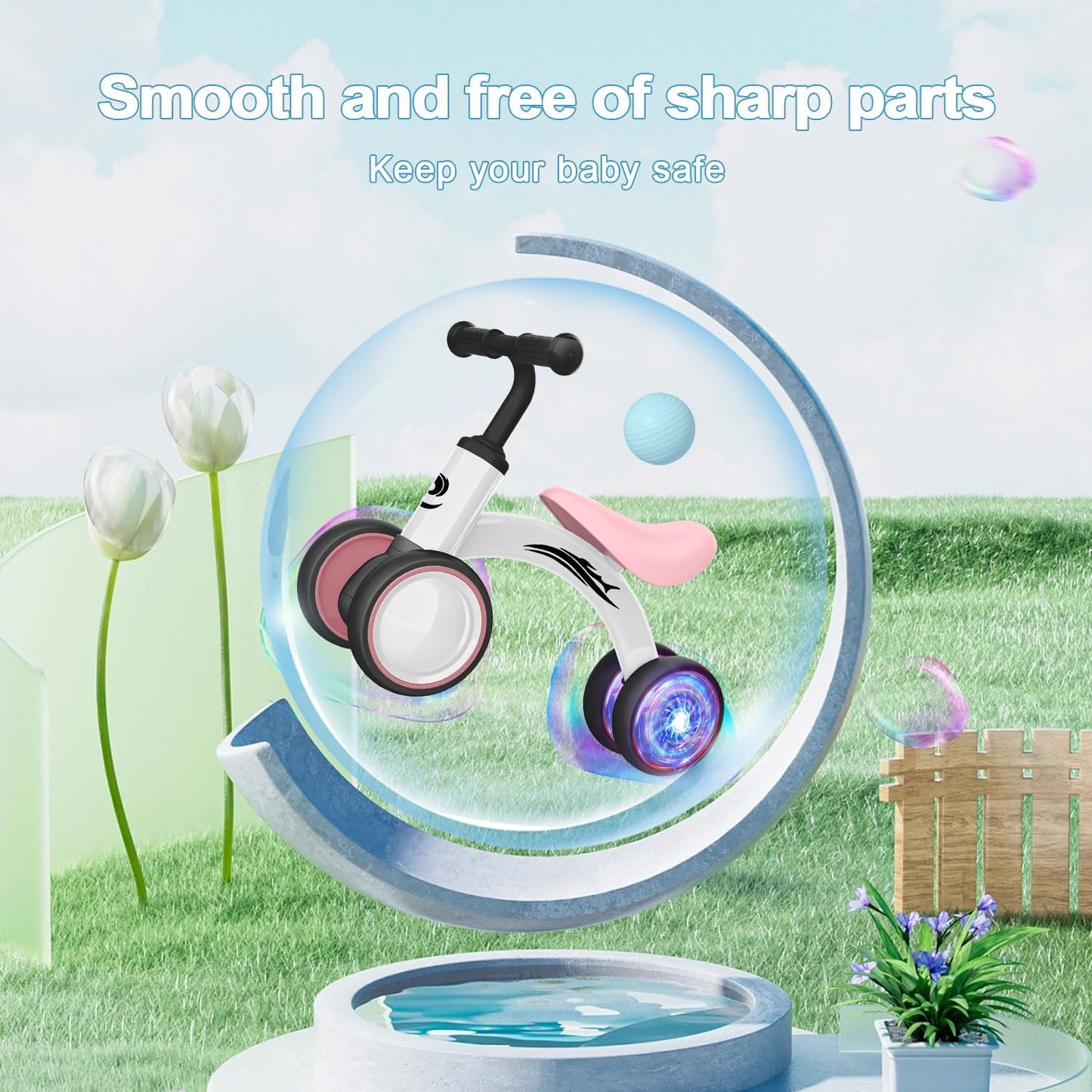 Colorful Lighting Baby Balance Bike Toys for 1 Year Old Girl Gifts, 10-36 Month Toddler Balance Bike, No Pedal 4 Silence Wheels & Soft Seat Pre-School First Riding on Toys, 1st Birthday Gifts.