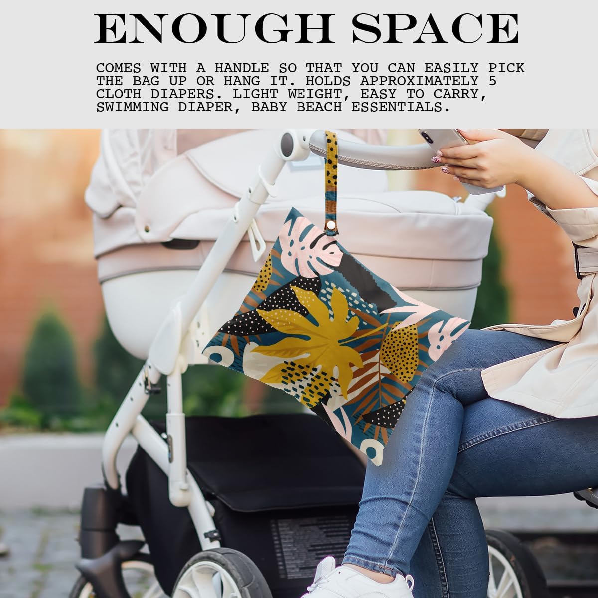 Wet Bag, Wet Dry Bag, Wet Bag for Swimsuit, Travel, Beach, Pool, Diapers, Dirty Yoga Gym Clothes, Makeup Bag, Waterproof Tropical Palm Leaves Decor Jungle Palm Leaf Favors