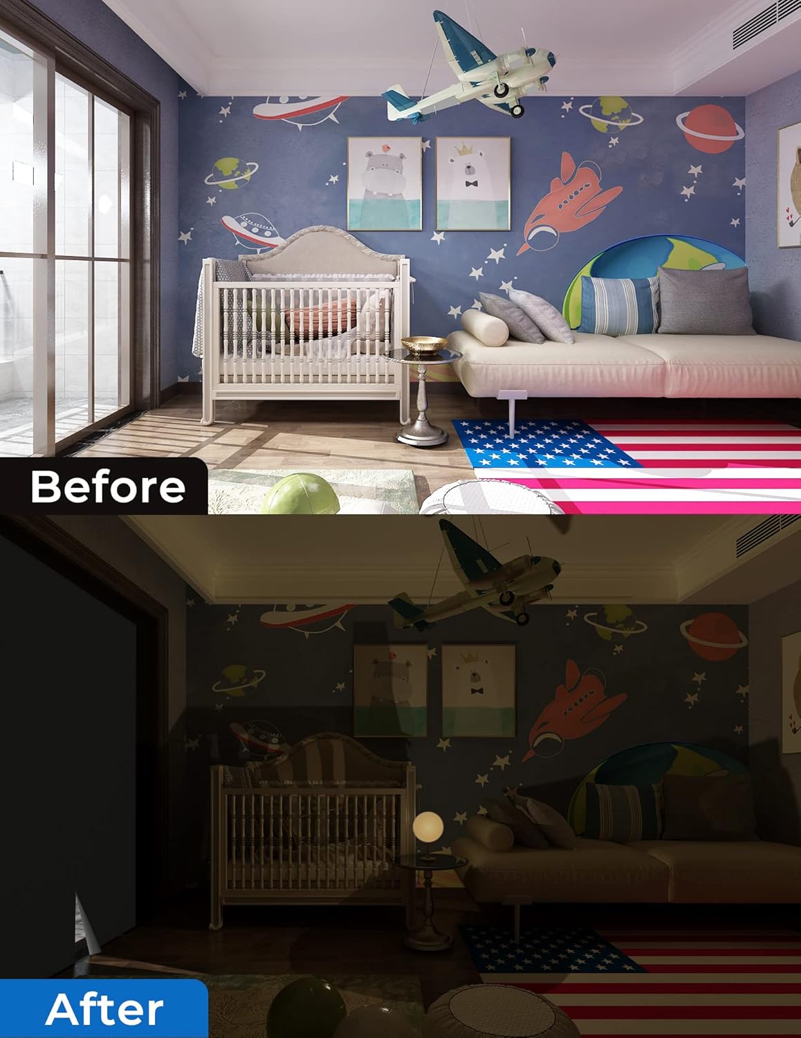 Sumobaby Blackout Curtains 114"x57" Portable No Drill Blinds for Windows with Heat-Resistant Magic Tapes,100% Black Out Window Cover,Window Shades Easy to Cut Fit for Bedroom,Dorm Room,Nursery(Gray)