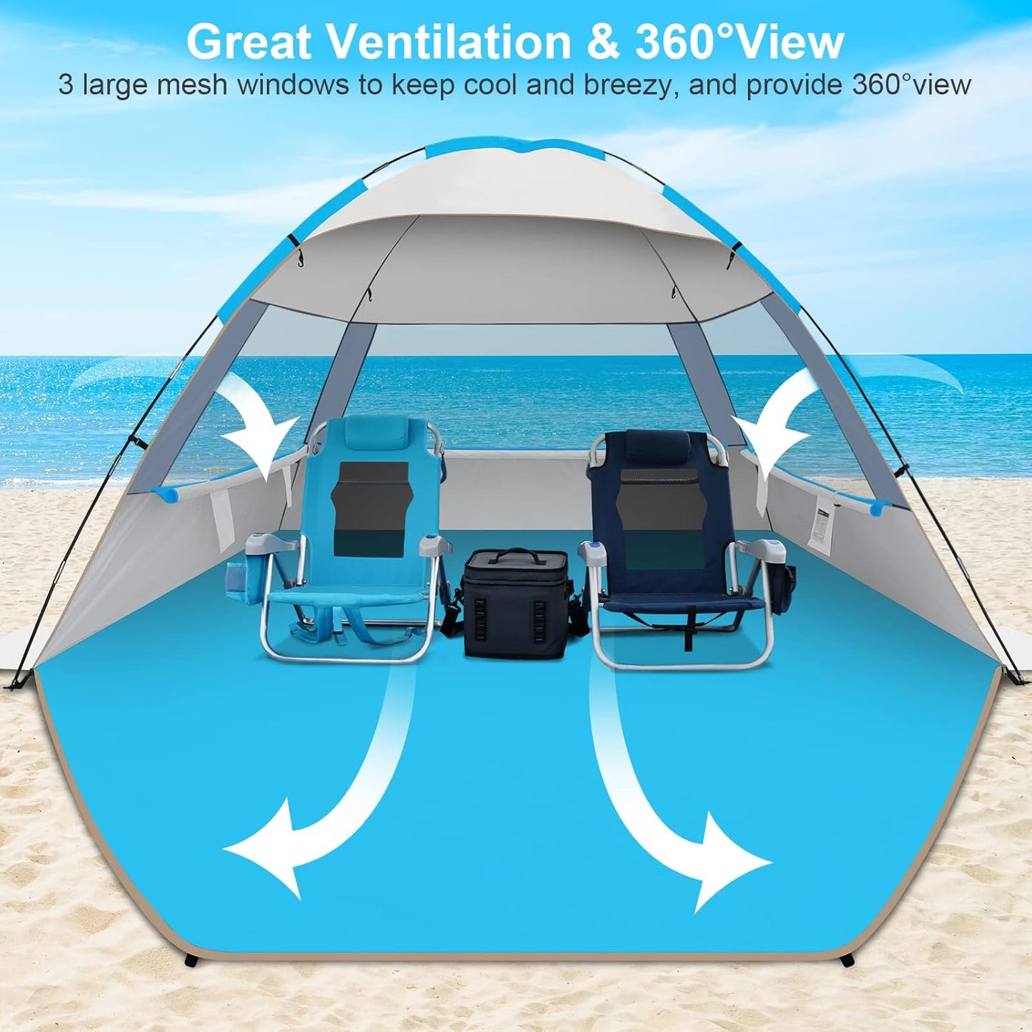 Gorich Beach Tent Sun Shelter for 3/4-5/6-7/8-10 Person with UPF 50＋ UV Protection, Lightweight & Easy Setup Beach Shade Canopy, Portable Beach Shade Tent Beach Cabana