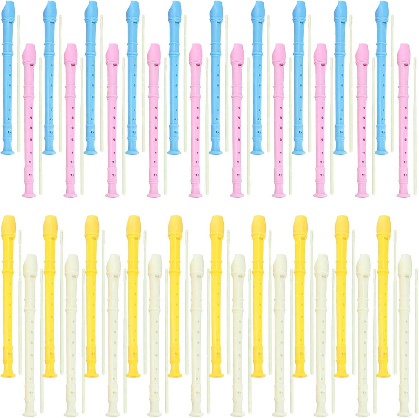 HOZEON 40 PCS 8 Holes Recorder Instruments, Plastic Soprano Recorder Instruments with Cleaning Rod, 4 Color Recorder Musical Instruments for Music Performance, Rehearsal