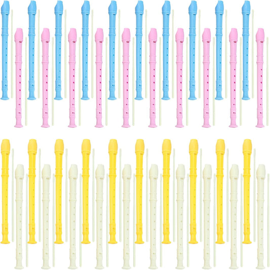 HOZEON 40 PCS 8 Holes Recorder Instruments, Plastic Soprano Recorder Instruments with Cleaning Rod, 4 Color Recorder Musical Instruments for Music Performance, Rehearsal