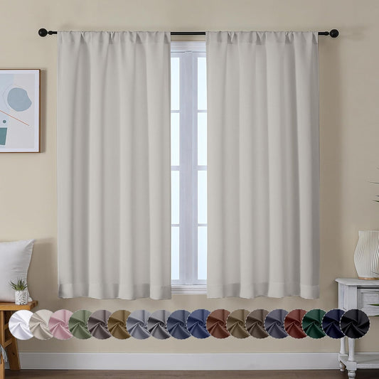 Simplebrand Ava Natural Short Blackout Curtains for Bedroom 54 Inches Long 2 Panels Set, Solid Thermal Insulated, Energy Saving Window Treatment Curtains Blackout Drapes, W40 x L54 Inch, Natural