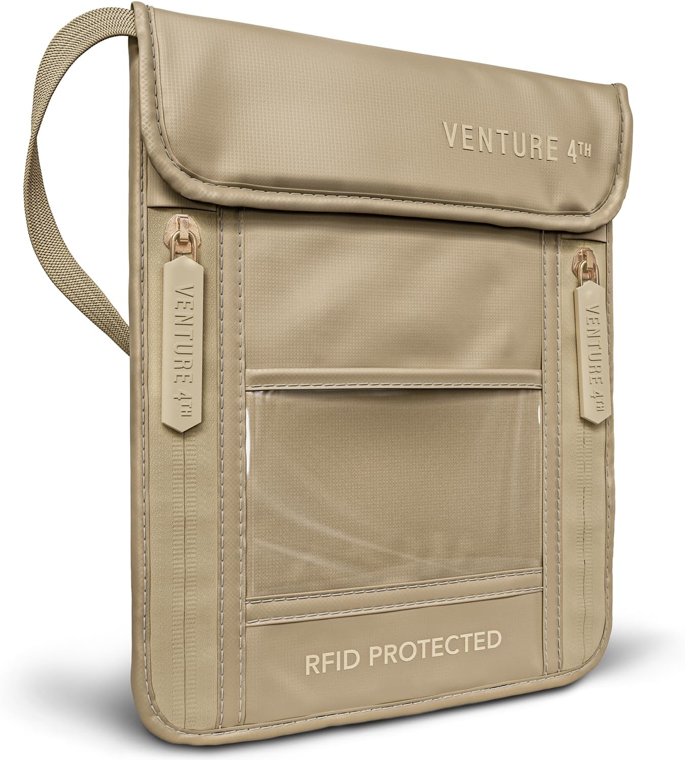 VENTURE 4TH Passport Holder Neck Wallet with RFID Blocking Nylon Lining - Hidden Neck Pouch for Travel (Sleek Beige)