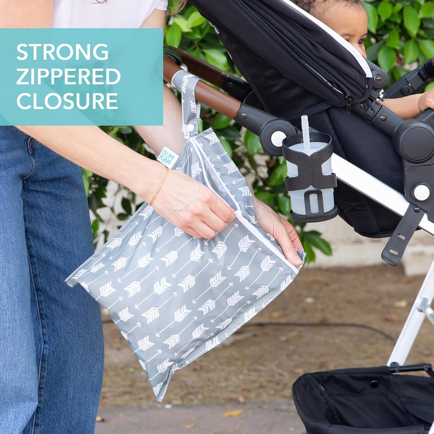 Bumkins - Waterproof Wet Bag - For Baby, Travel, Swim Suit, Cloth Diapers, Pump Parts, Pool, Gym, Toiletry, Strap to Stroller - Reusable & Easy to Clean - 2pk - Cactus & Arrows