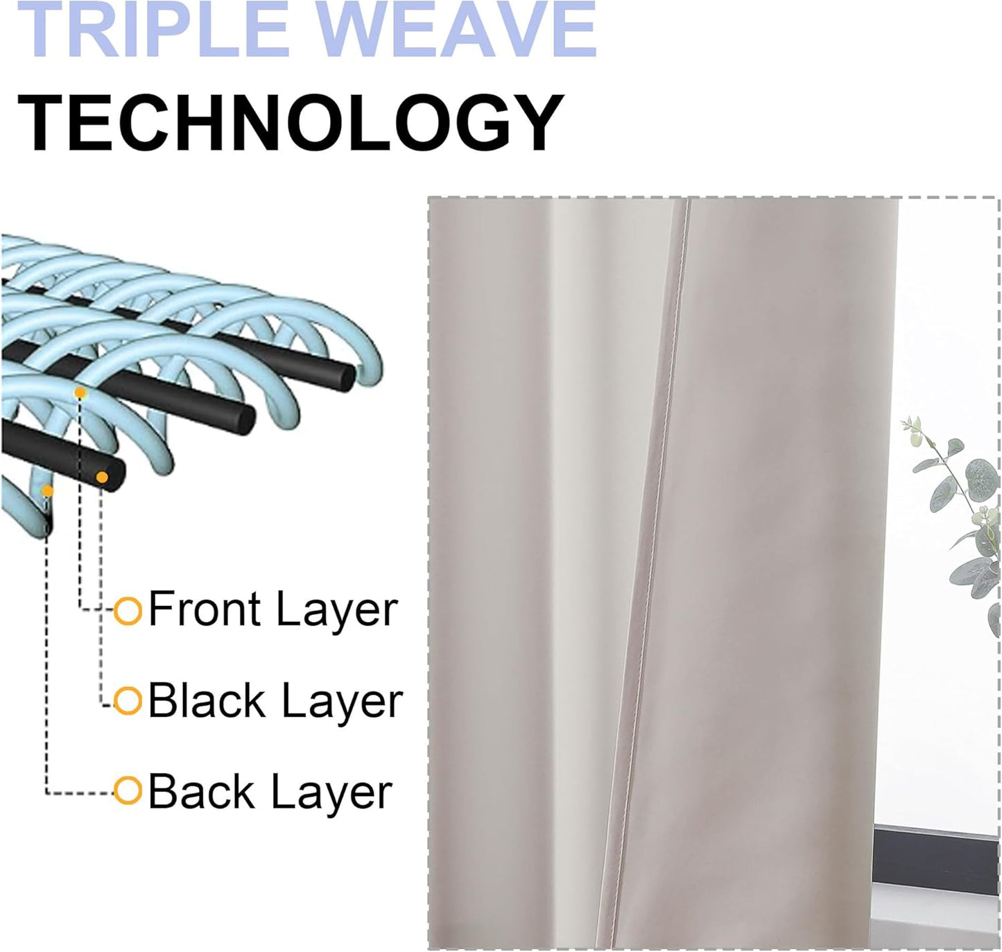 Simplebrand Ava Natural Blackout Curtains for Bedroom 96 Inches Long 2 Panels, Solid Thermal Insulated, Energy Saving Living Room Window Treatment Curtains Blackout Drapes, W50 x L96 Inch, Natural