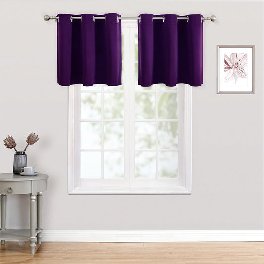 ChrisDowa Small Kitchen Valances for Windows - Grommet Short Thermal Insulated Room Darkening Window Valances Curtains for Living Room (2 Panels, Royal Purple, 52 x 18 Inch)