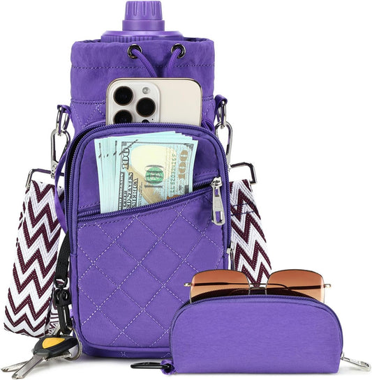 Water Bottle Carrier Bag with Strap, Water Bottle Holder Crossbody Bags for Women Men for Walking, Hiking,Cycling