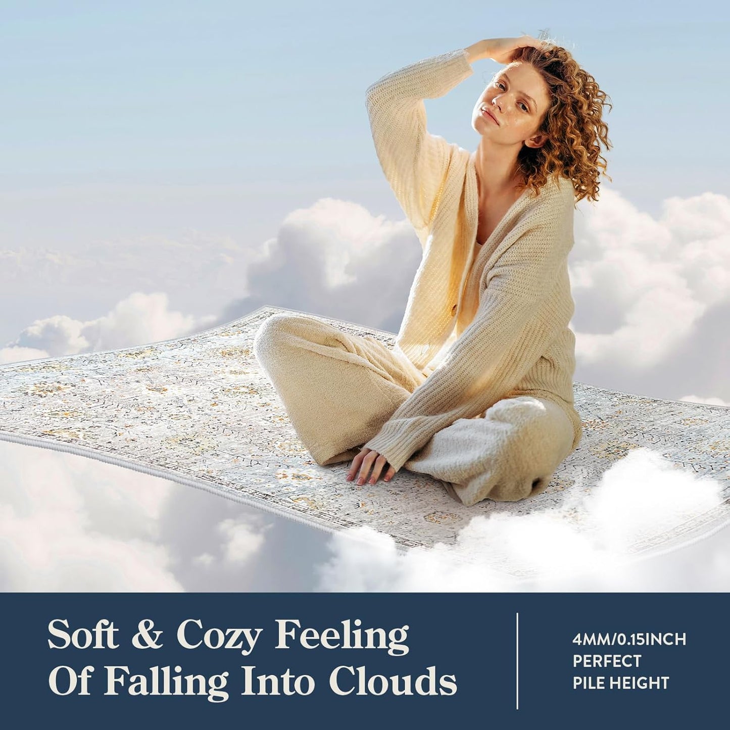 Lahome Boho Light Blue Area Rug 8x10 for Living Room, Soft Floral Rugs for Bedroom Aesthetic, Washable Floor Carpet Non Slip Indoor for Dining Room Home Decor