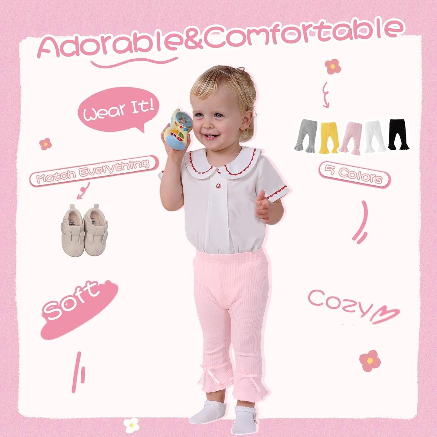 Newborn Toddler Baby Girl Pants Leggings Ribbed Straight Flare Infant Girl Pants Leggings Bell Bottoms 5 Packs