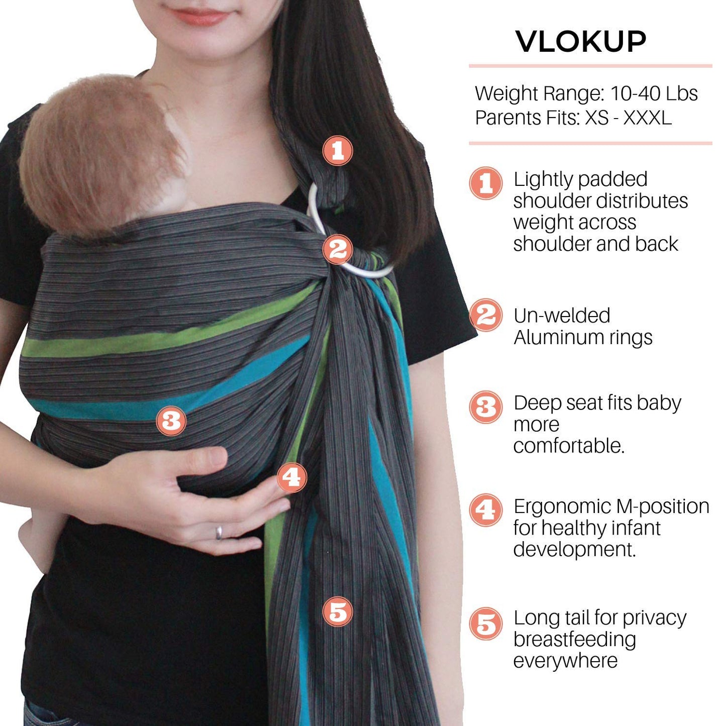 Ring Sling Baby Carrier, Soft Cotton Baby Sling Carrier Newborn to Toddler, Baby Wrap Carrier for Plus Size Parents, Perfect Shower Gift, Grey