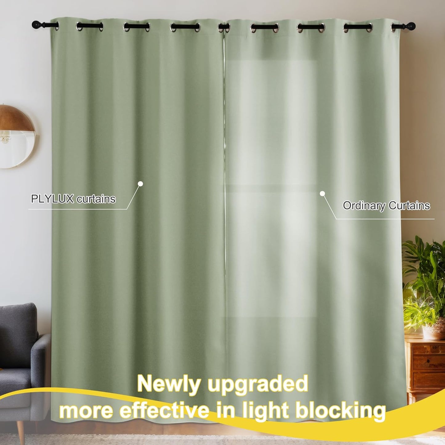 NICETOWN 100% Blackout Curtains for Living Room, Thermal Insulated Plylux Full Blackout Window Covering 63 inch 2 Panels, Grommet Curtains for Bedroom, 52" Wide per Panel, Olive Green