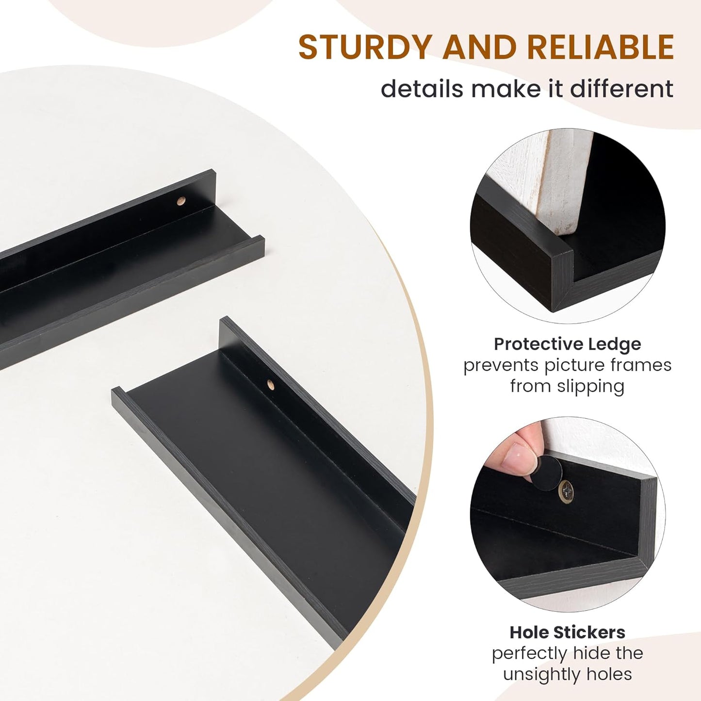 Axeman Picture Ledge Shelf, Floating Shelves for Wall Decor Storage Set of 6, 55 inch Floating Wall Mounted Shelves, Wall Shelves with Lip for Living Room, Bedroom, Nursery, Bathroom, Kitchen, Black