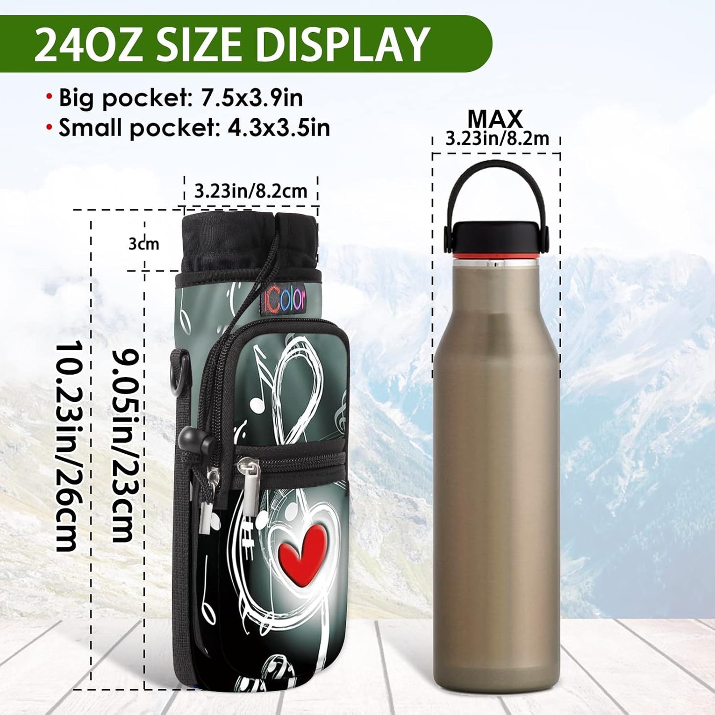 icolor Water Bottle Carrier Bag with Strap 25/32/40 oz Crossbody Bottle Holder with Phone Pocket Sling Sleeve Insulated Neoprene Water Bottle Pouch for Walking Travelling