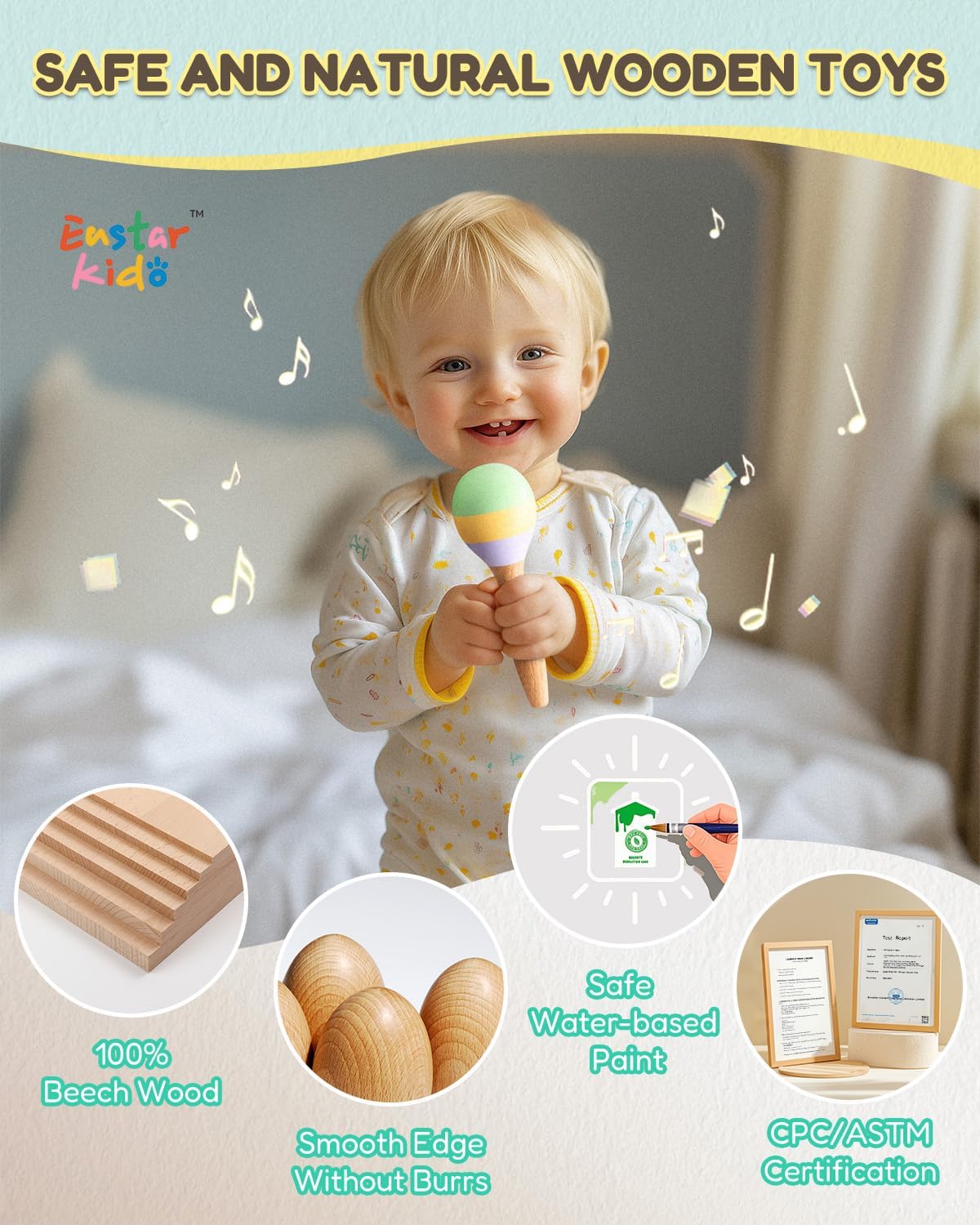 Montessori Musical Instruments for Toddlers, Wooden Musical Toys for Kids 3+, Eastar Kido Percussion Instruments Set for Boys Girls, Preschool Educational Toys with Storage Bag Christmas Birthday KW-1