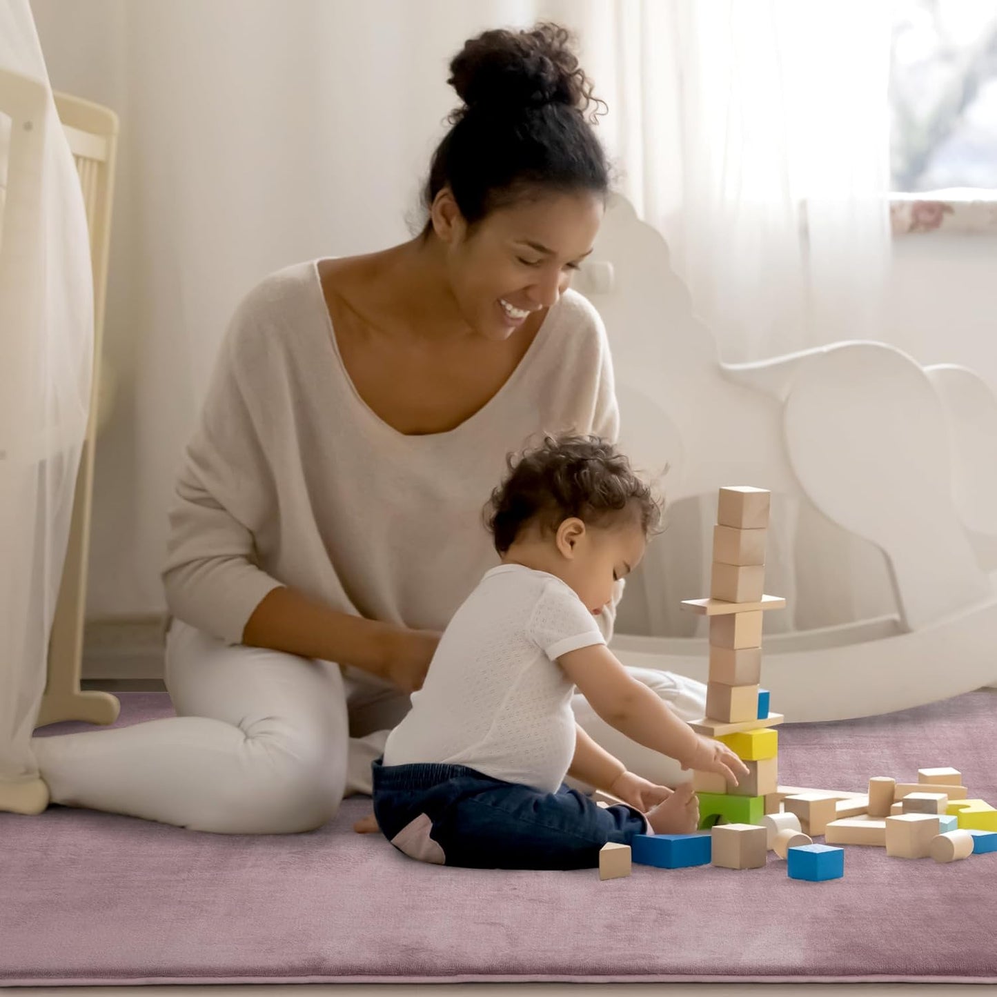 BALAPET Thick Memory Foam 50x50 Play Mat for Playpen, Super Soft Velvet Portable Baby Playpen Mat for Kids Toddler Crawling and Play, Non-Slip Bottom Playmat, Pink