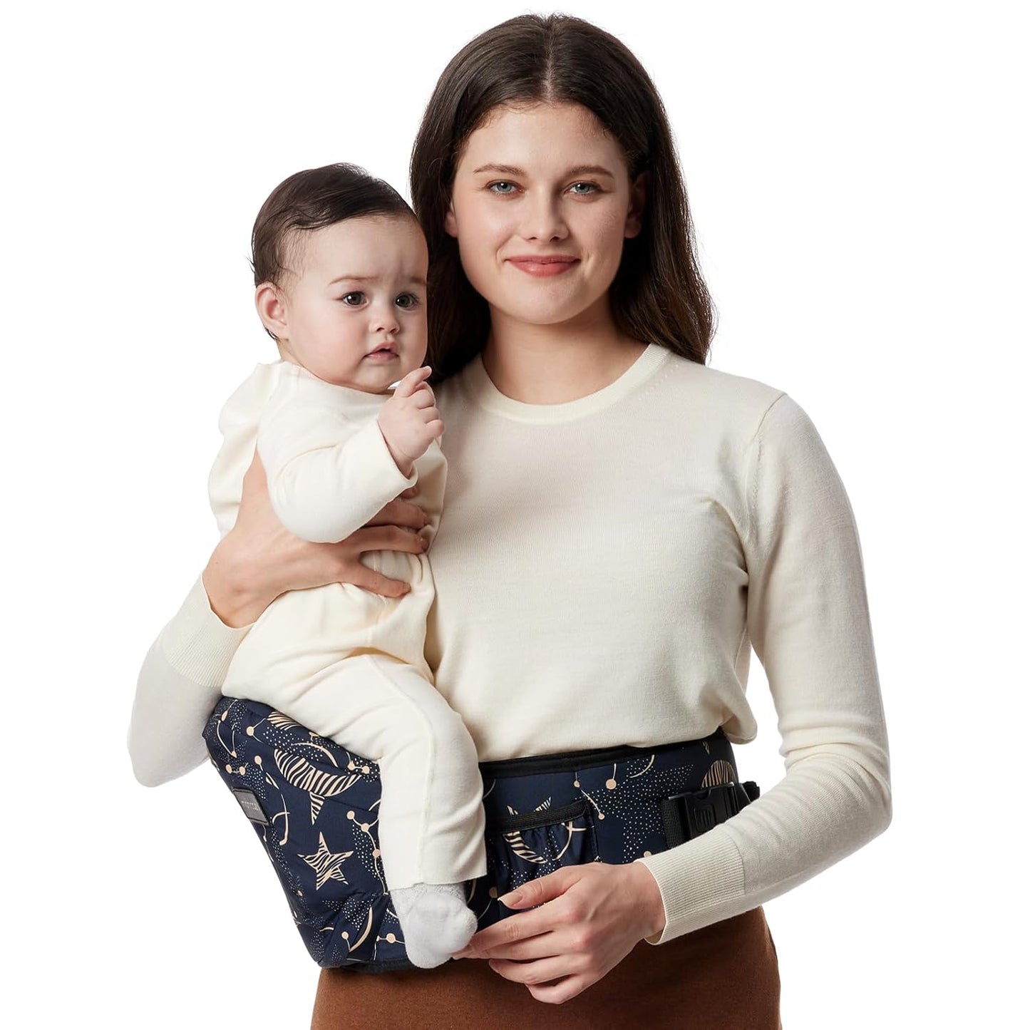 Momcozy Hip Seat Baby Carrier - Adjustable Waistband with Original 3D Belly Protector, Ergonomic Carrier with Various Pockets for Newborns & Toddlers up to 45lbs (Starry Sky, Large)